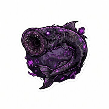 Nightmarish Parasite Lamprey Fish Razor Teeth Vector Sticker Logo