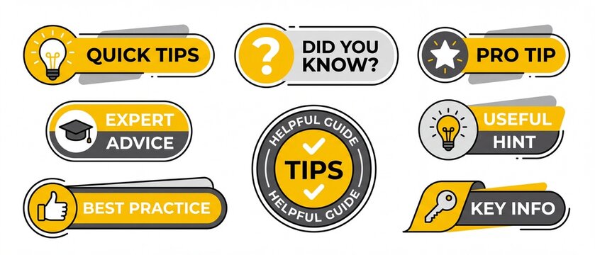 Collection of modern vector badges and labels for tips advice and key information perfect for web design and presentations