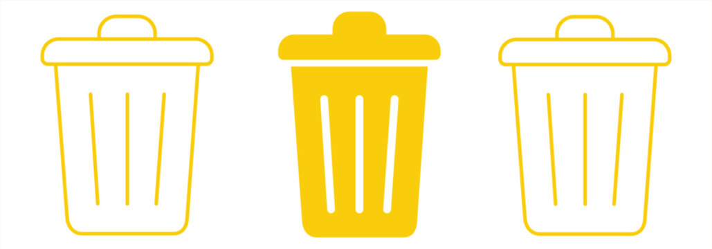 Trash Bin Icon Set &ndash; Garbage Can, Waste Bin, Recycle and Cleaning Outline and Solid Icons
