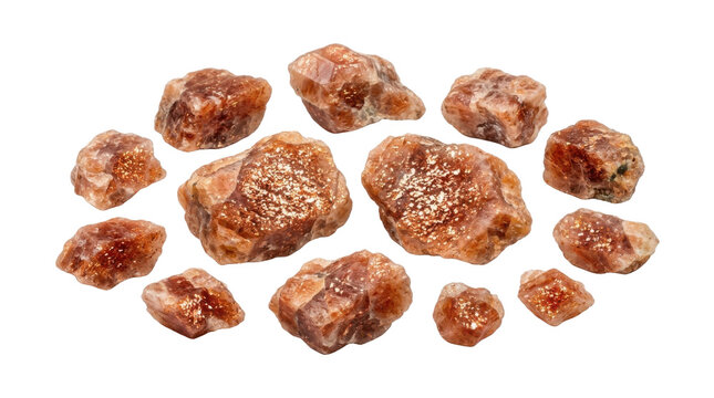 Raw Sunstone Gemstones Scattered Natural Crystal Rough Stones for Jewelry Making and Metaphysical Use PNG Isolated on transparent background