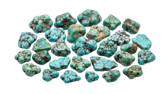 Natural Turquoise Gemstones Rough Nuggets Collection PNG Isolated on transparent background