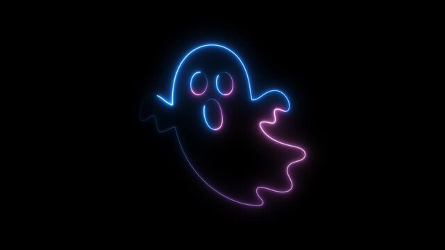Glowing neon ghost outline against a dark background with a surprised expression