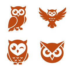 Fototapeta premium Stylized Orange Owl Quartet Illustration for Wildlife and Nature.
