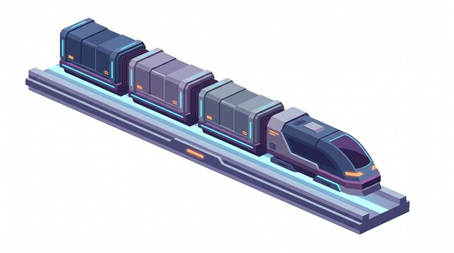Isometric illustration of an autonomous magnetic levitation maglev cargo train