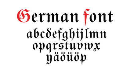 Obraz premium German Font Blackletter Alphabet Typography with Gothic Fraktur Lettering