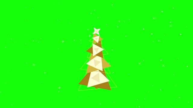 A festive gold pine tree symbol glowing against a bright green background