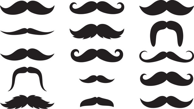 Black mustache silhouette icon set for barber shop and gentlemen style vector