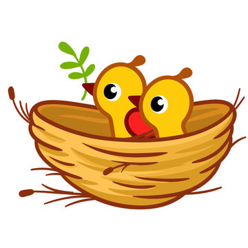 Cute baby birds in a nest vector illustration