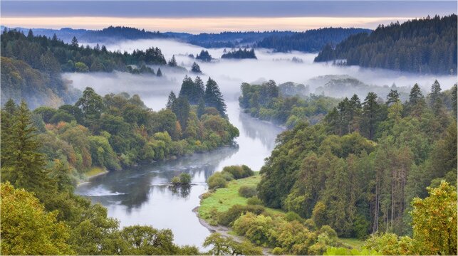 willamette. Willamette River winding through misty Oregon valley at sunrise. travel magazines, destination branding, designed for travel destination branding, used by clinicians.
