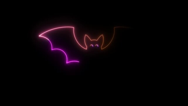 Neon outline of a bat with pink and orange glow on black