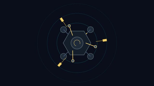 Abstract digital interface with concentric circles and geometric shapes