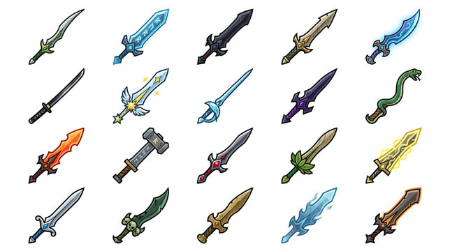 Fantasy Swords Collection Isolated on Transparent Background