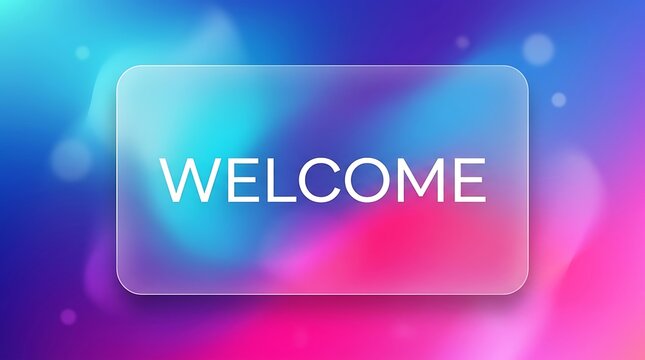 Modern vibrant welcome graphic interface card with glowing neon gradient background and abstract light effect