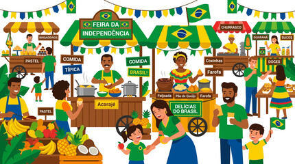 Fototapeta premium Brazilian Independence Day Street Fair - People Enjoying Food and Festivities