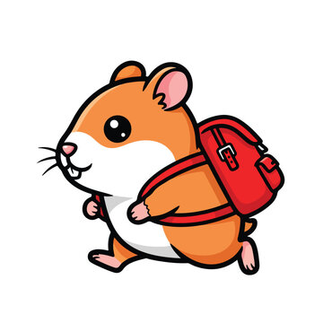 Hamster with Red Backpack Character Running Illustration