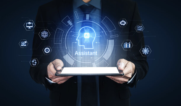 Futuristic AI assistant with autonomous agent capabilities, AI natural language understanding, and seamless business workflow AI integration. AI for modern productivity and tech solutions. Corpus