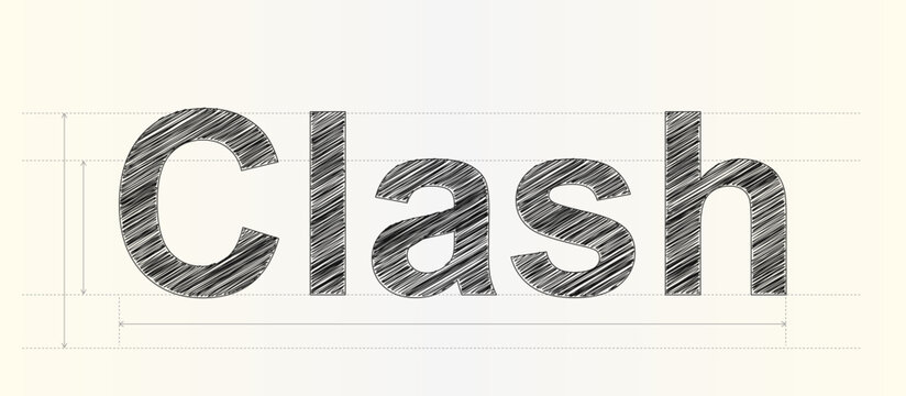 Bold typography with a hand drawn sketch effect spelling out the word Clash for designs