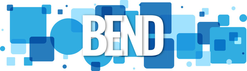 Obraz premium Bold white letters spelling bend set against a decorative pattern of blue geometric shapes and circles