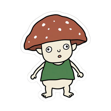 Cute fantasy mushroom sprite goblin character, cartoon sticker design