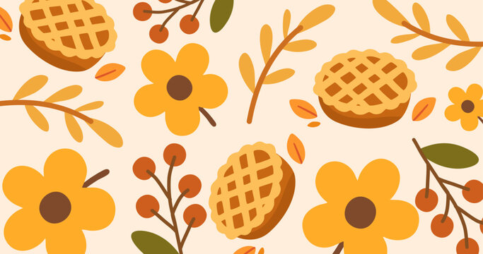 autumn flowers and sweet pie seamless pattern background texture
