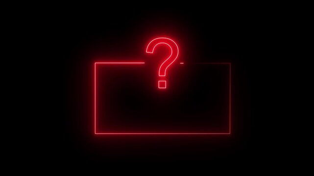 Question mark neon sign light on black background. Quiz trivia game competition. red neon question mark frame for quizzes and FAQs.