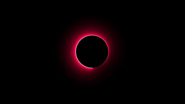 Abstract solar eclipse icon with glowing red neon ring light effect on black background