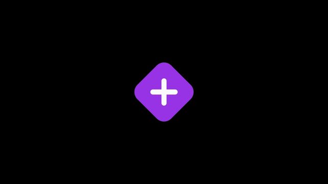 Long SEO Title: Geometric Rotated Diamond Rounded Plate Badge Plus Add Button Icon Motion Graphics 6 Seconds Loop on Alpha Channel 4K