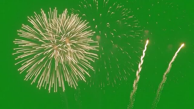 Golden Fireworks Launching Sequentially Green Screen Animation Overlay Effect