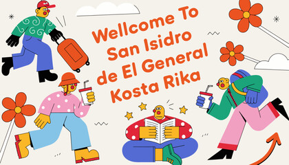 Naklejka premium Welcome to San Isidro de El General, Costa Rica, travel illustration