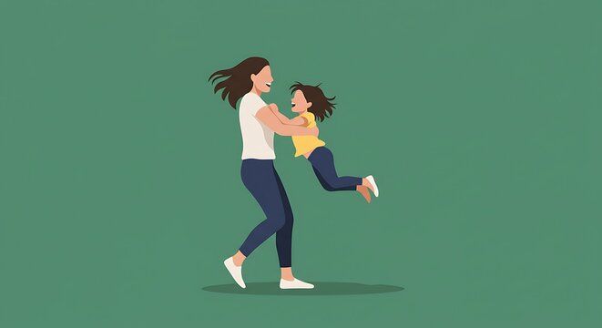 Playful embrace illustration of mother and child togetherness in vector art