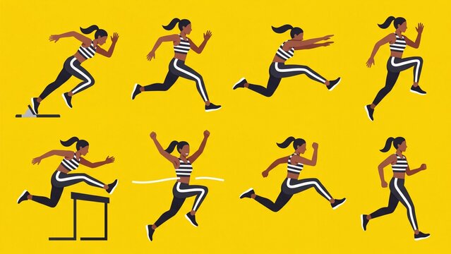 Dynamic vector illustration set of a female athlete running and hurdling perfect for sports animation fitness apps or healthy lifestyle concepts