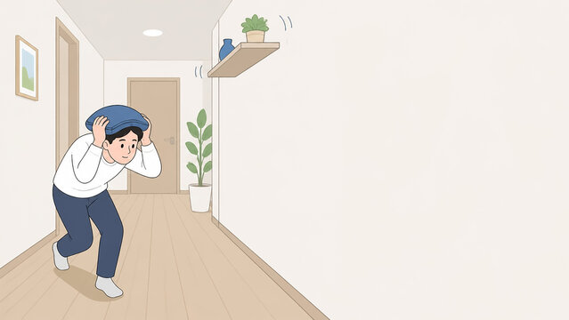 机がない場所で頭を保護する地震防災イラスト