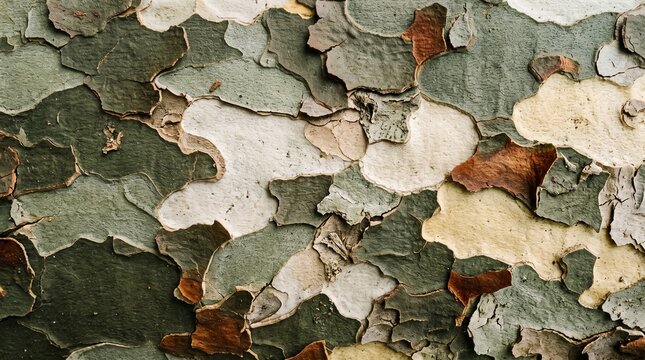Natural Camouflage Pattern of Peeling Sycamore Tree Bark Texture
