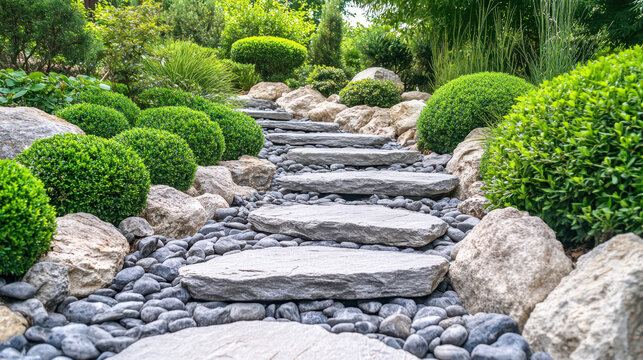 Stone stepping pathway in a Japanese style garden