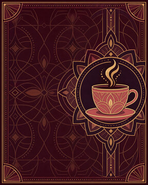 Formal Symmetric Coffee Cup Symbol Ornate Pattern for Coffee Day Design