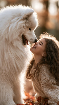 Cute and friendly dog happily interacting with a child, creating a warm, joyful, and trustworthy family moment.
