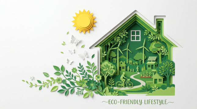 Eco-Friendly Green House Paper Cut Art
