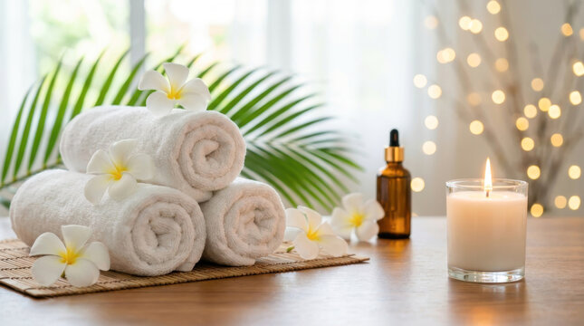 Relaxing Spa Wellness Set with Towels and Sunbeams