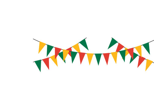 red yellow green triangle shape garlands, national holiday decoration, happy birthday greetings card template
