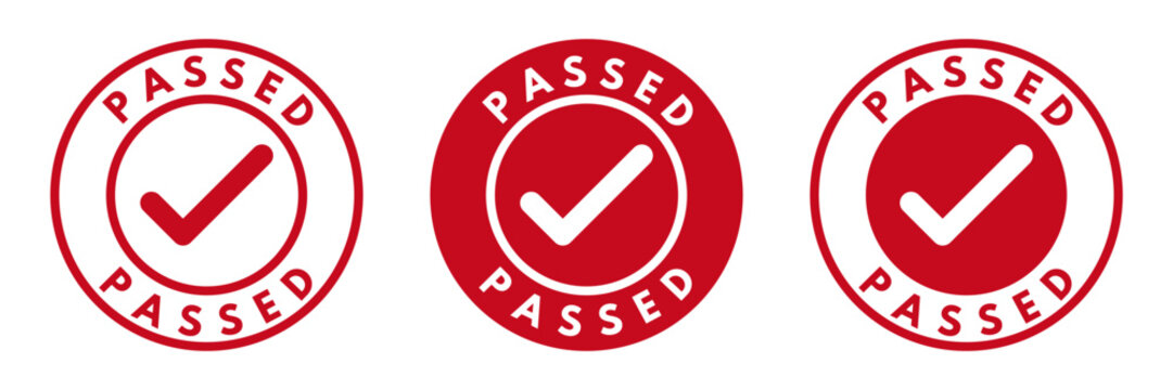 passed red rubber stamp, outline solid round vector icon on transparent background