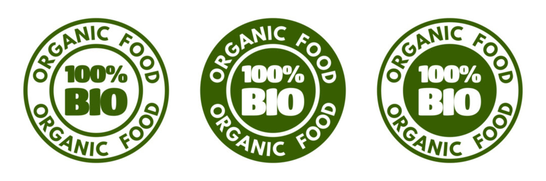 organic food rubber stamp collection, natural 100% bio label set