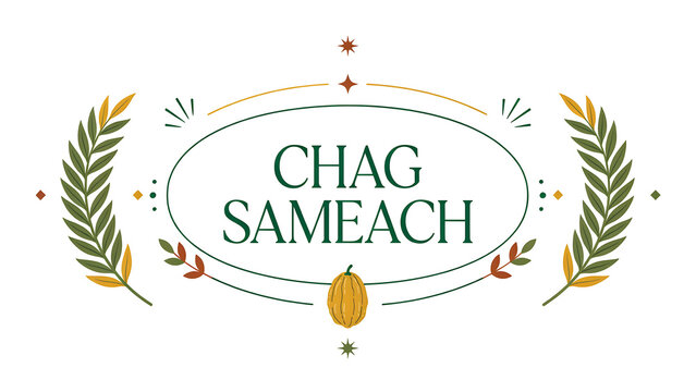 Chag sameach ornate oval frame decorated with festive harvest elements and wheat elements greeting tradition