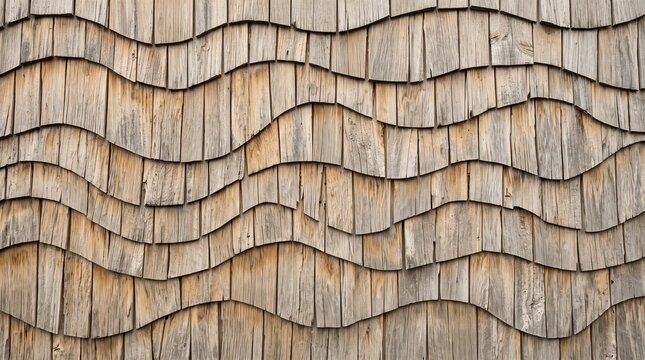 Rustic Weathered Wood Shingles with Wavy Pattern Texture Background