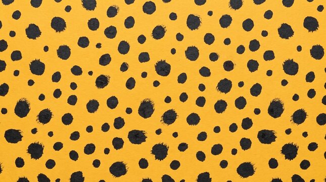 Abstract Hand Painted Black Polka Dots on Yellow Paper Texture Background