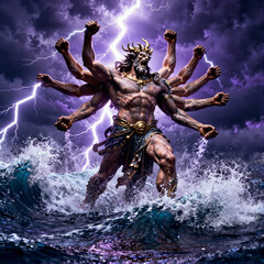 Fototapeta premium Briareos (Βριάρεώς), the god of violent storms and hurricanes