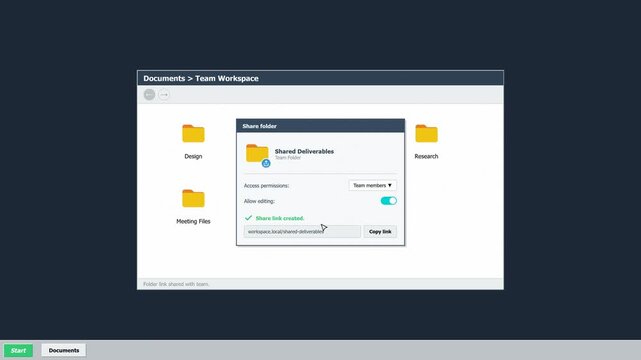 Sharing a digital folder and generating a link in a web interface. 4K Video