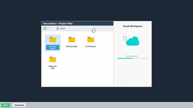 Cloud storage file upload animation with progress bar. 4K Video