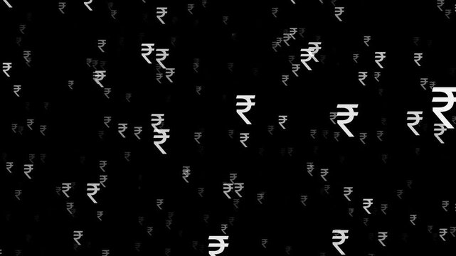 Floating Indian Rupee Currency Symbols On Black Financial Background
