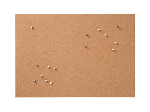 Empty cork board with push pins isolated on transparent background