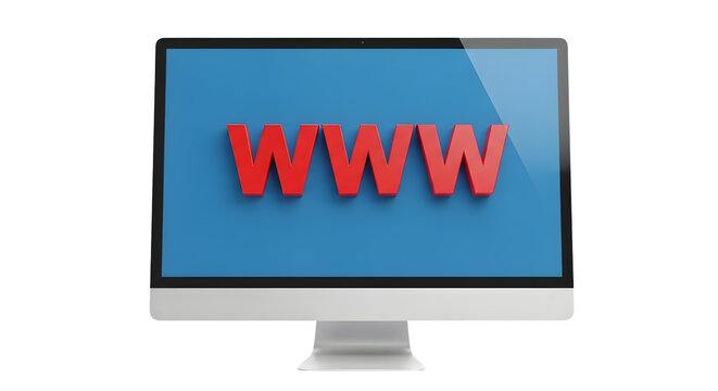 Modern Desktop Computer Monitor Displaying WWW World Wide Web Text on a Transparent Background